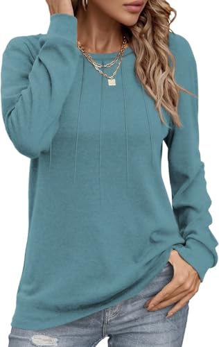 Tanmolo Damen Pullover Sweatshirt Langarmshirt Rundhals Lässig Loose Plissee Oberteile