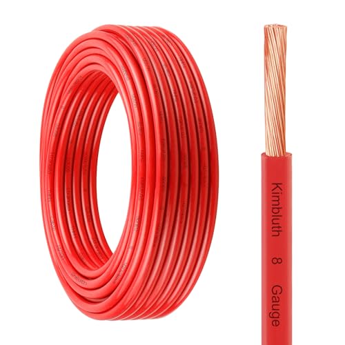 THHN Wire 8 Gauge 25 FT Stranded Copper Wire, 8 AWG Copper Wire Rated up to 600V Building Wire Nylon Jacket for Residential, CNC, Ground, Industrial (8 Gauge, Red)