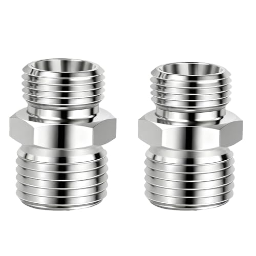 Image of 2 Pcs M14 to M16 stainless steel adapter fittings, suitable for small excavators, for connector conversion, diameter reduction or expansion, and full-bore straight pipe connector connections.