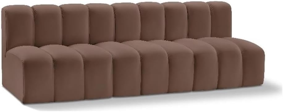 BOWERY HILL Modular Sectional Sofa, 89.5" W x 31" D x 30" H, Vegan Leather Upholstery, Soft Brown Finish, Deep Channel Tufting, Contemporary Design, Versatile Seating for Living Room or Home Office