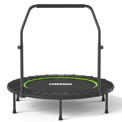 450/550LBS Mini Rebounder Trampoline for Adults with Bar Fitness Trampoline with Bungees Adjustable Handle Stable & Quiet Whole-Body Workout & Relaxation at Home-40IN/48IN (GREEN 48IN)