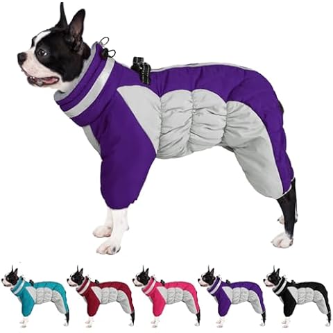 AOFITEE Small Dog Coat Warm Dog Jacket Winter, Windproof Dog Winter Coat with Harness Built in, Reflective Turtleneck Dog Puffer Jacket Snowsuit, Four-Legged Fleece Coat for Small Medium Large Dogs Cover