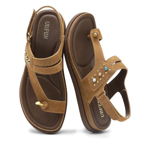 Image of UBFEN Womens Thong Sandals with Toe Loop Heel Strap for Beach | Dressy Casual Flat Flip Flops with Back Strap, Cushioned Footbed for Comfortable Summer Walking