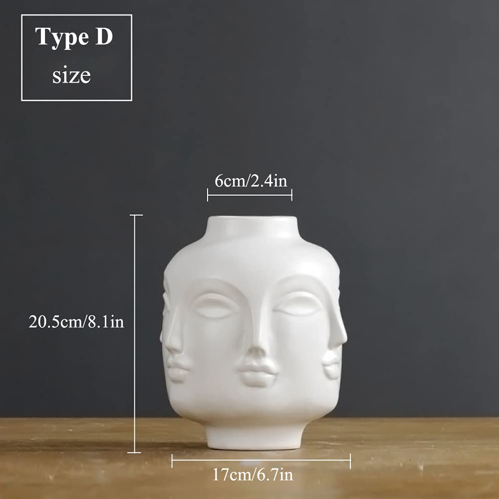 Florero Rostro Humano, Jarrón De Cara Maceta, Jarrones De Cerámica, Rostro Humano JarróN Decorativo con Forma De Cabeza Mesa Florero Decorativo,Diseño De Cara Estatua,D