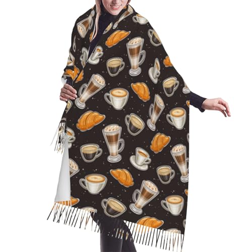 Chales para mujer, estampado de pan y café, color negro, para otoño e invierno, bufanda grande para mujer