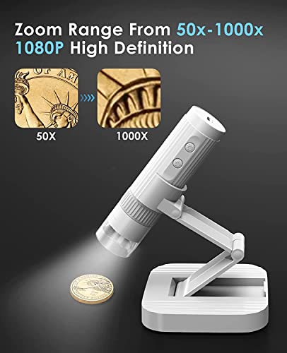 Image of Etzin Digital WiFi Microscope Rechargeable Portable - WiFi & USB Connection, 8 LED Lights,Microscopio with 50X-1000X HD Magnification, 2 MP Camera, Handheld Magnifier, Pocket Folding Stand-EPL-992IM.