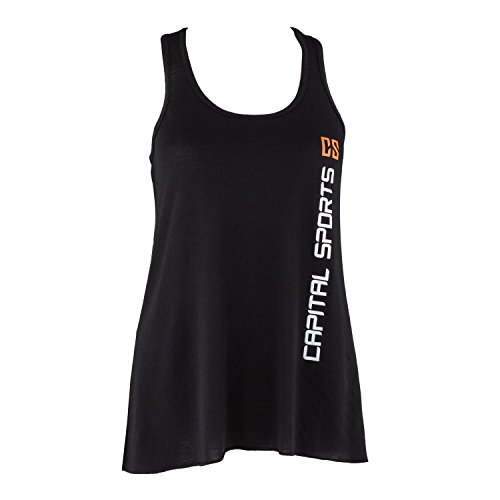 Capital Sports Camiseta Deportiva de Tirantes Mujer Talla M Negro (Camiseta de Tirantes Top Femenino, Apto Deporte o Tiempo Libre, Fitness Cross-Training, Logo Impreso, Diferentes Tallas y Colores)