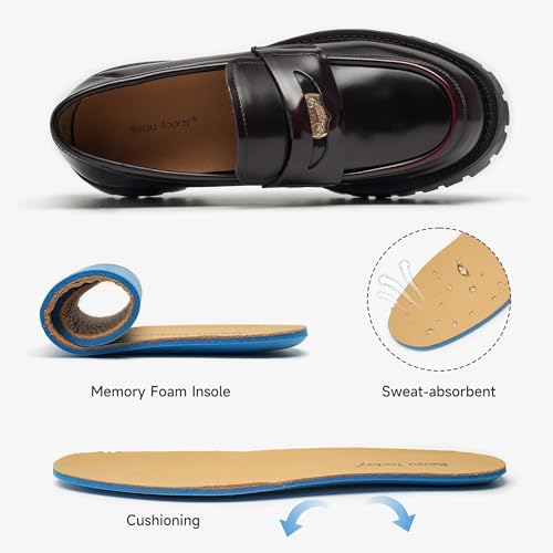Image of BEAU TODAY Chunky Loafers Women,Patent Leather Platform Loafers for Women,Lug Sole Slip On Penny Shoes,Comfortable Work Office Business Casual Dress Shoes