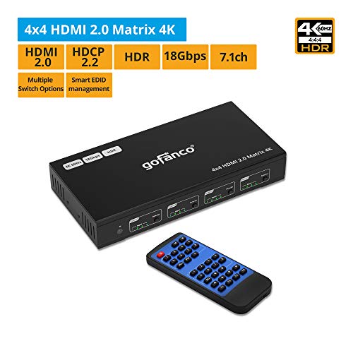 gofanco 4x4 HDMI Matrix Switch 4K - 4K 60Hz YVU 4:4:4, 18Gbps, HDR, EDID Management, Control via Remote, RS232, Buttons, Web GUI, SPDIF Audio Extractor, 4 by 4 (Matrix44-HD20) - Thumbnail 2