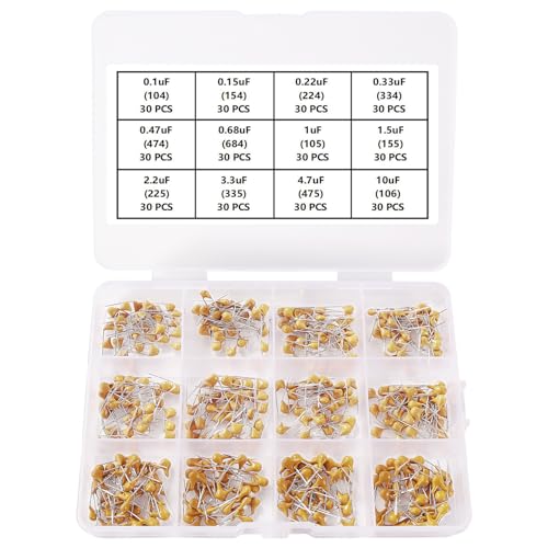 YIXISI 360 Piezas 12 Valores 0.1uf-10uf 50V Kit Surtido de Condensadores de Cerámica, Condensador Cerámico Monolítico