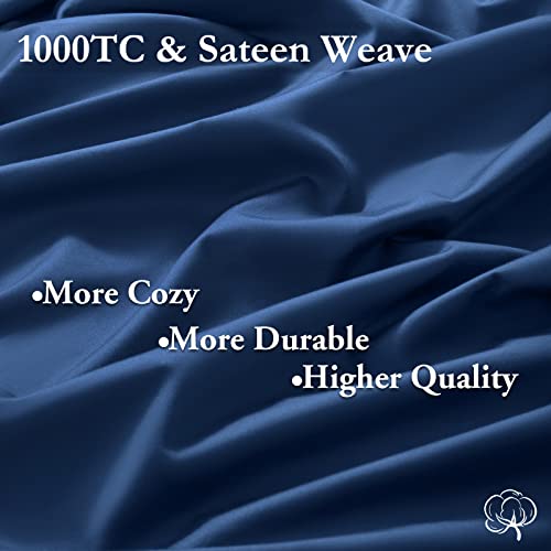 Lbro2M 100% Egyptian Cotton 1000 Thread Count California King Size Sheets Set,Bed Sheet 4 Piece Sets,16 Inches Deep Pocket,Bedding Super Soft Breathable,Sateen Weave Long Staple,All Season,Navy Blue #TOP4
