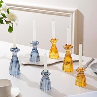 Lysenn Glass Candle Stick Holder Set of 3 – Premium Taper Candle Holders for Romantic Ambiance - Candle Sticks Holder Decor for Special Occasions - Dark Blue