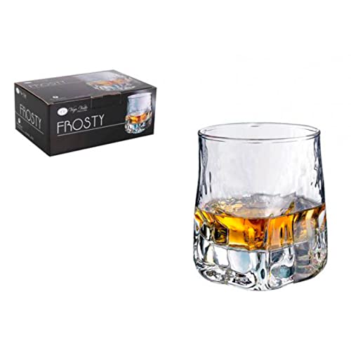 Acan Set de 6 vasos de cristal 33 cl, modelo frosty, juego de vasos con base gruesa para licores, cócteles, vino, cerveza, bar, restaurante, aptos para lavavajillas