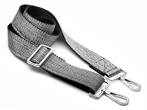 Image of CRAFTMEMORE Wide Shoulder Strap Metallic Tone Adjustable Bag Handle Crossbody Nylon Belt Replacement (Black Silver JK08)