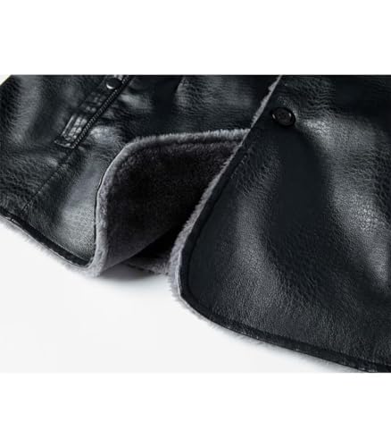 Image of INVACHI Leather Jacket Men Faux Leather Fur Collar Mid-Length Jacket Padded Lining Winter Warm Lapel Trench Coat