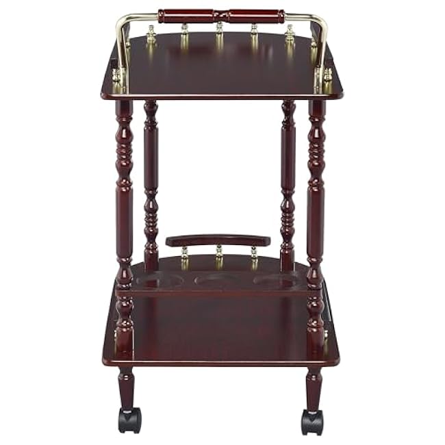 Merlot and Brass 2-Tier Vintage Bar Cart, Tea Cart with Fence and Wheels, for Dining Room, Living Room, Garden, Party, Brown-ZtUBcyBn