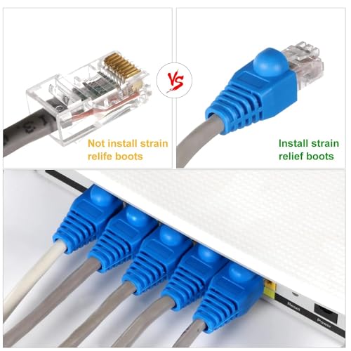 Image of COOLCOLD Crimping Tool RJ45 | Tools Kit, Wire Cutter, Pass Through Cat5 Cat5e Cat6 Professional Heavy Duty Crimping tool with Lan Cable Tester, 20pc Cat6 Pass Through Connector, 20pc Boot, Wire Cutter