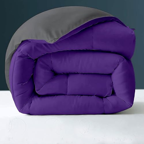 Image of Day Care - 400 GSM Hotel Quality-Down Alternative Reversible Comforter (90 inch x 90 inch Inches /228cm x 228cm) - Comforter Queen Size|Purple /Dark Grey