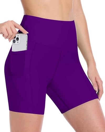 Runhit Women's Swim Board Shorts Swimsuit Bathing Suit Bottom UPF50+ High Waisted Tummy Control Quick Dry Pockets Liner 5" 3XL Deep Purple