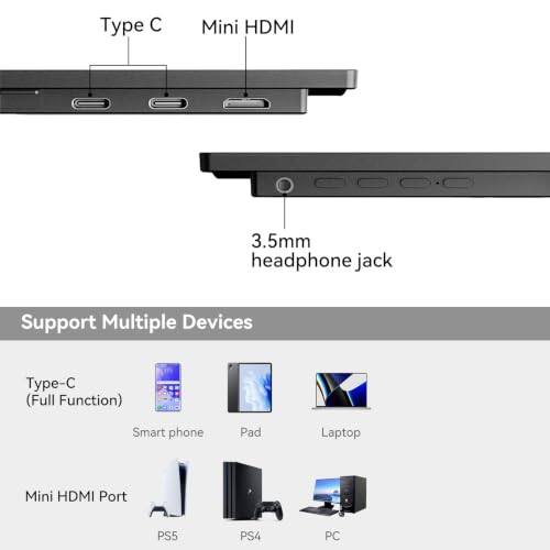 Image of 15.6 Inch Portable Monitor,HD+ 1920x1080 Resolution, 16:9 IPS Display,100% sRGB,Travel Second Screen for Laptop, Smartphone, Gaming Console (Type-C /HDMI) (15.6 inch)