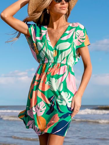 CUPSHE Women's Swimsuit Coverup Dress Short Sleeve Casual Summer Printed Beach Cover Ups Sundress4