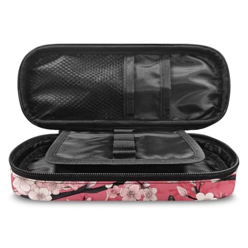 Image of Black Gray Butterflies Peach Blossom Pen Case Pouch, Large Capacity Pencil Pouch Pen Cases School Office Supplies Holder Box for Purse Fountain Pens