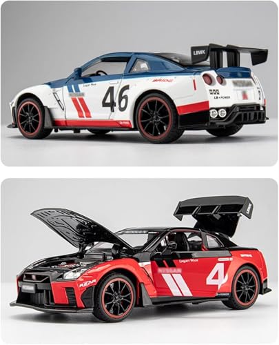 Image of 1:24 Nissan GTR R50 Diecast Model Car | Alloy Metal Pull Back Toy Vehicle with Sound, Light & Openable Doors | Racing Car Toy for Kids & Collectors (Blue)