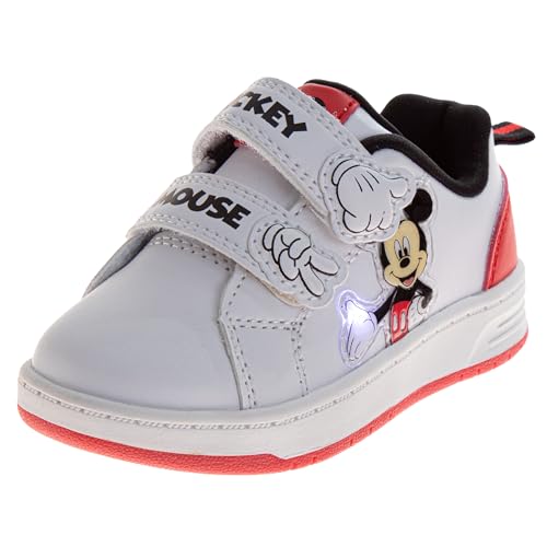 Mickey Mouse Casual Sneakers with Lights - Shoe Laceless Sneaker Breathable Court Shoes - White Red (Size 9 Toddler)