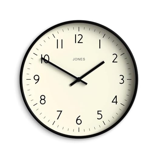 JONES CLOCKS® Studio Wall Clock | Modern Round Style | 12 inch | Black | Easy to Read Numbers | Versatile Design for Kitchen, Living Room or Office