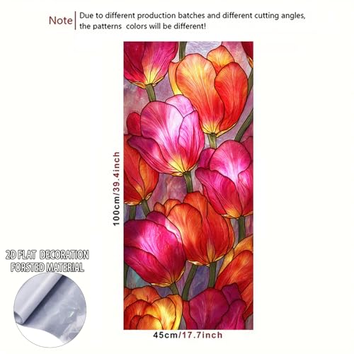 Image of Nuxovilar Gothic Rainbow Pink Tulip Pattern Window Film 17.5x39.3 PVC | Pink Tulip, Gothic Cling spring flower sticker, rainbow glass wrap for bedroom living room dining area (Pink Tulip)