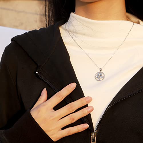 HUAIYU 925 Sterling-Silver Fidget Pinwheel Necklace for Anxiety - Twist Circle Round Rotatable Windmill Necklace Spinner Pendant Jewelry Gifts for Women 6