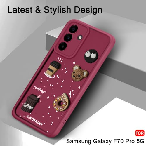Image of TheGiftKart Back Cover Case for Samsung Galaxy F70 Pro 5G | Cute Fun Cartoon 3D Bear Coffee Case | Full Camera Protection | Shockproof Back Cover Case for Samsung Galaxy F70 Pro 5G (Silicone, Maroon)
