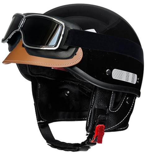 VVPEC Casco De Moto Vintage con Gafas, Casco Jet Vintage, Cascos Half-Helmet para Hombres Y Mujeres Homologado DOTECE, Cascos Abiertos De Moto para Cruiser Chopper(5)