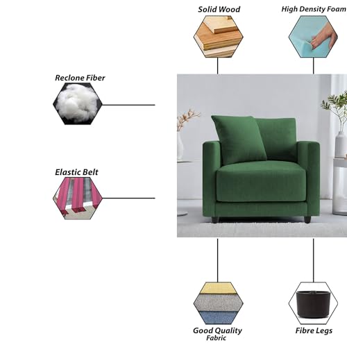 Image of Casaliving Dominic 1 Seater Sofa Set for Living Room (Green Fabric) Premium Fabric Sofa