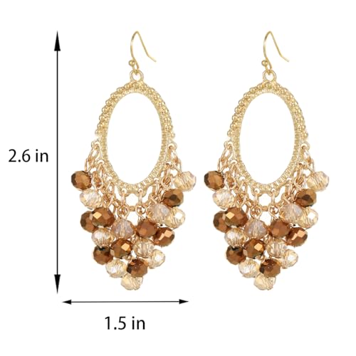 Gold/Silver Oval Shape Dangle Earrings with Colorful Tier Beads, Vintage Handmade Geometric Drop Earrings with Crystal Beads Cluster Jewelry Gift for Women4