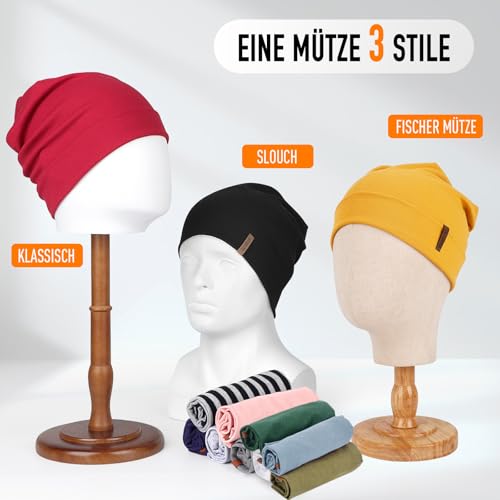 Mütze Damen Herren, Slouch Beanie Mütze, Weich Dünne Mütze aus Baumwolle, Leichte Atmungsaktiv Longbeanie, Elastisch Laufmütze für Alle Jahreszeiten
