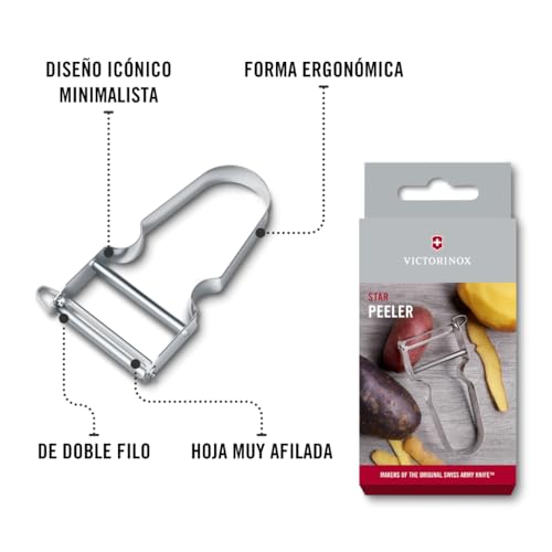 Miniatura 5 de Victorinox Star Pelador, Pelador De Patatas, Doble Filo Con Hoja Pendular, Extra Afilado, Mango Metálico, Swiss Made