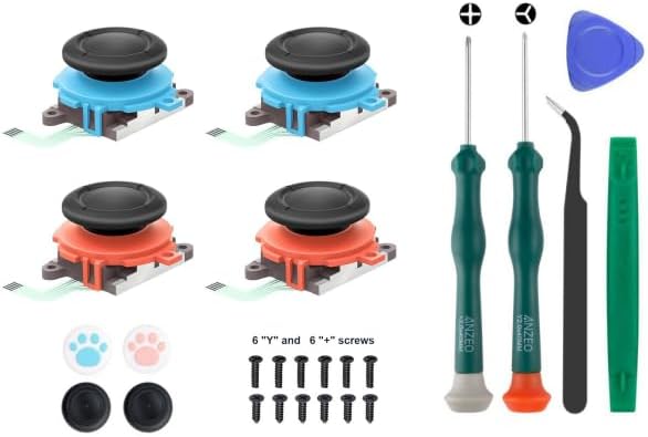 Joycon Joystick Replacement 2 Pack for Switch 2, Replacement Joy-Stick Analog Thumb Stick for Nintendo Joycon 2 (L)/(R) Blue/Red, Left/Right Analog Joystick with Thumbstick Grips & Screws (Blue/Red 4Pack Tool Kit)