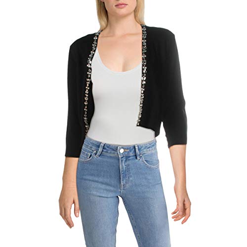 Ronni Nicole Womens Embellished 3/4 Sleeves Cardigan Sweater Black M