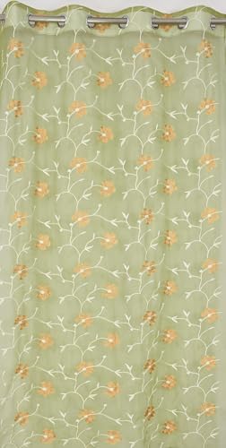 Image of Homefab India Embroidery Floral Net Transparent Sheer Curtain - 5X4 Feet, Window Curtains, Green, Pack of 1 Pc