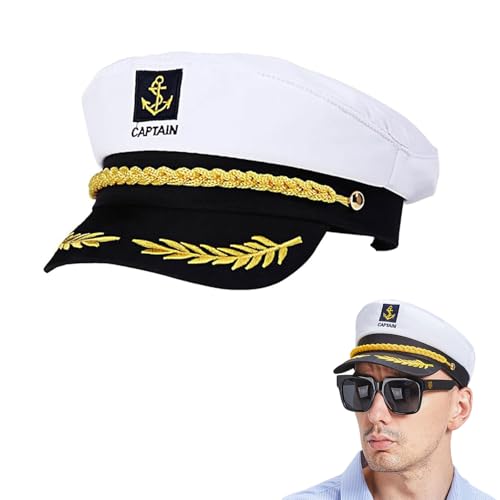 Sombrero de Capitán, Gorra de Barco, Gorro Marinero Ajustable, Perfecto para Fiestas de Disfraces, Fiestas Temáticas de Carnaval, Fiestas en Yates y Juegos de Rol, Etc(Blanco)