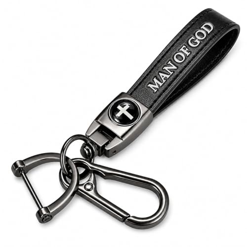 Image of Christian Cross Leather Keychain for Men - Christian Gift for Dad Husband Son