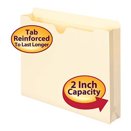 Smead File Jacket, Reinforced Straight-Cut Tab, 2" Expansion, Letter Size, Manila, 100 Per Box (75565) #TOP1