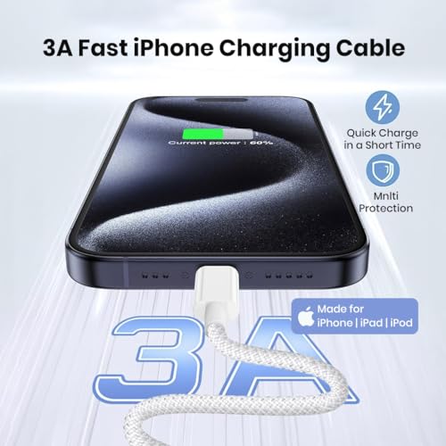 Image of Verilux 18W USB A to Lighting Fast Charging Cable With 480Mbps High-Speed Data Transfer, 2M /6.6FT Lighting Cable Nylon Braided Compatible with iPhone 14 /14 Pro /14 Pro Max /13 /12 /11 /XR /XS /X /8 S