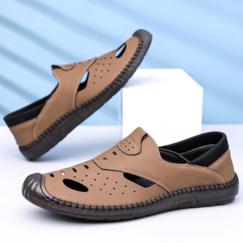 Men's Leather Hollowed Business Sandals Summer Hiking Sports Beach Fisherman Shoes Outdoor Breathable Anti-Slip Loafers Formal Casual Sandals2