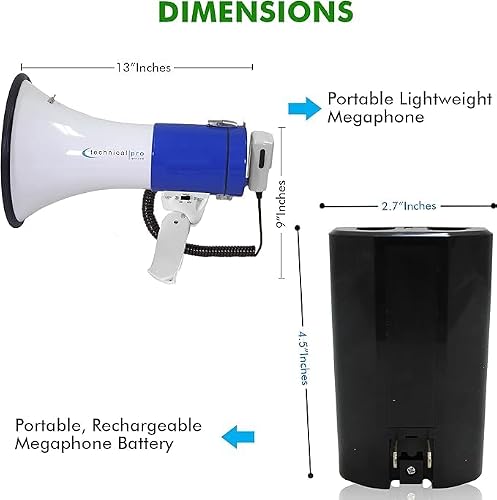 Technical Pro 75 Watts Portable 3000ft Range Megaphone Bullhorn Speaker w/Siren - Rechargeable Battery w/a Built-in AC Wall Charger, Good for Trainers, Soccer, Coaches, Cheer Leaders - Thumbnail 2