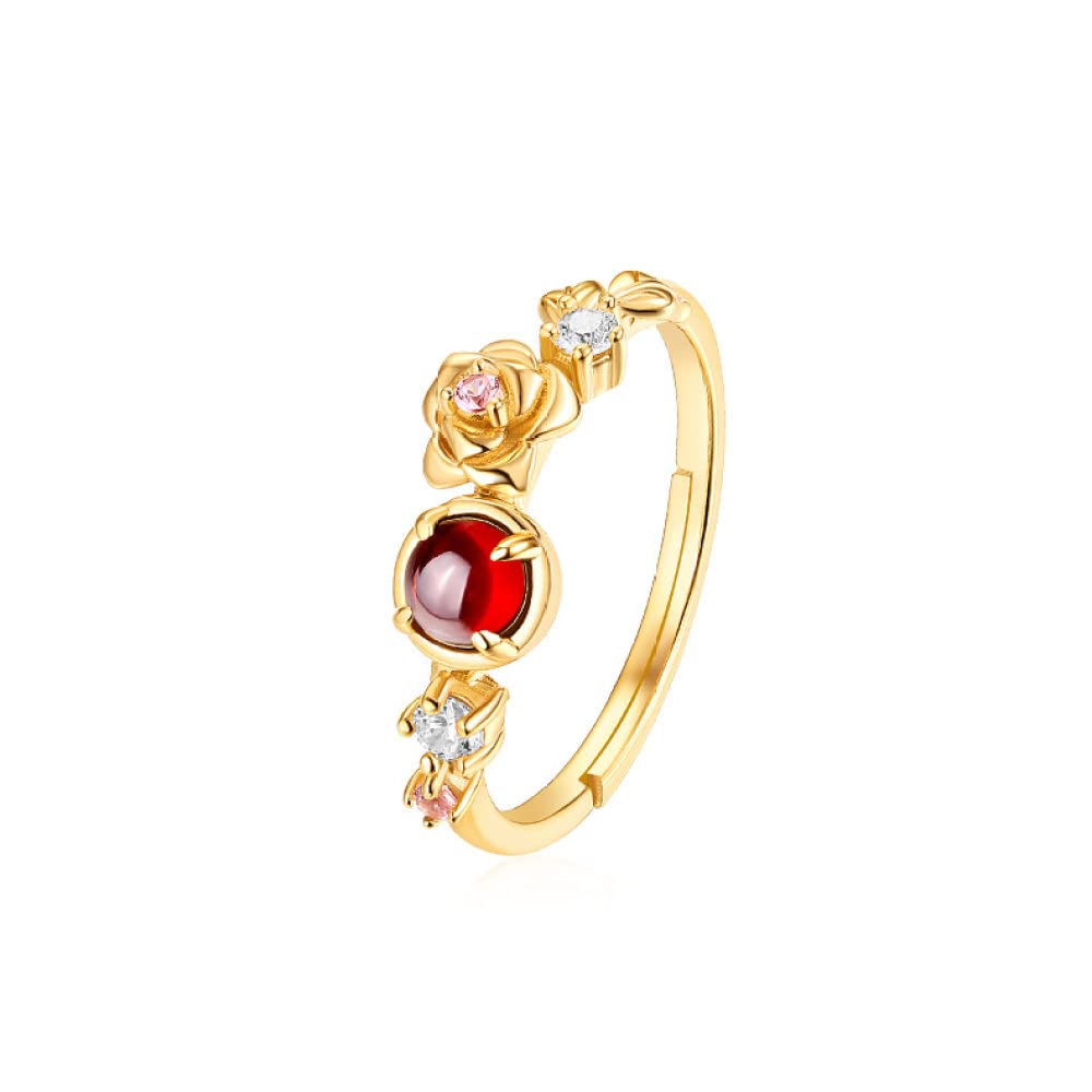 Anello In Argento Sterling 925,Anelli Regolabili Per Donna Natura Granato Anello In Argento Sterling 925 Anelli Di Rami Di Fiori Di Rosa Anelli Di Fascia Eternità Anelli Di Promessa Placcati In Oro