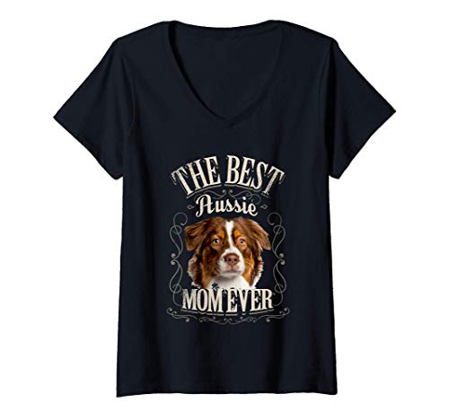 Donna best aussie mom ever l'australian shepherd cane vintage done maglietta con collo a v