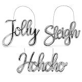 AuldHome Large Christmas Word Art Ornaments in Galvanized Tin Script with “Jolly”, “Sleigh” and “Hohoho” (Set of 3 7-Inch Signs)