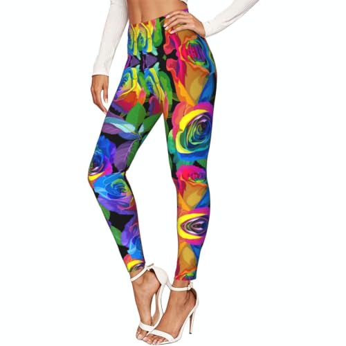 Leggings de compresión moldeadores con estampado de rosas y cintura alta
